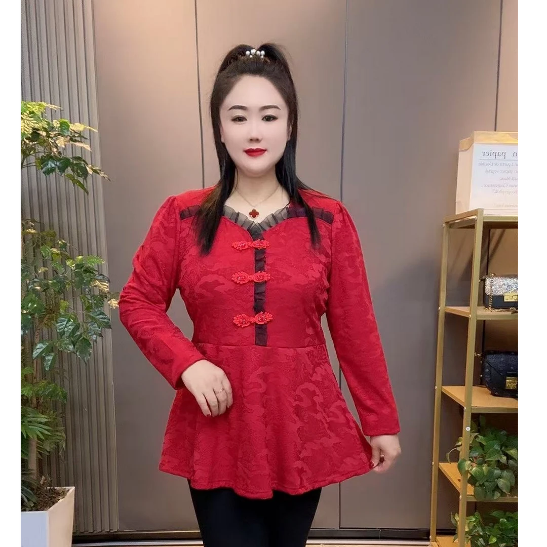 2024冬季新款时尚气质复古盘扣花边设计感百搭提花遮肉上衣