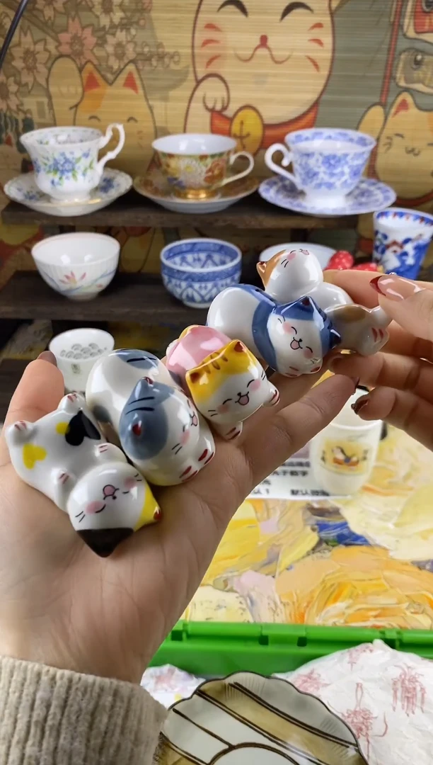 瓷片小猫筷置5只