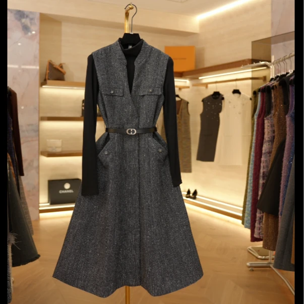 【零】日系复古收腰显瘦无袖优雅修身中长款连衣裙JJ045