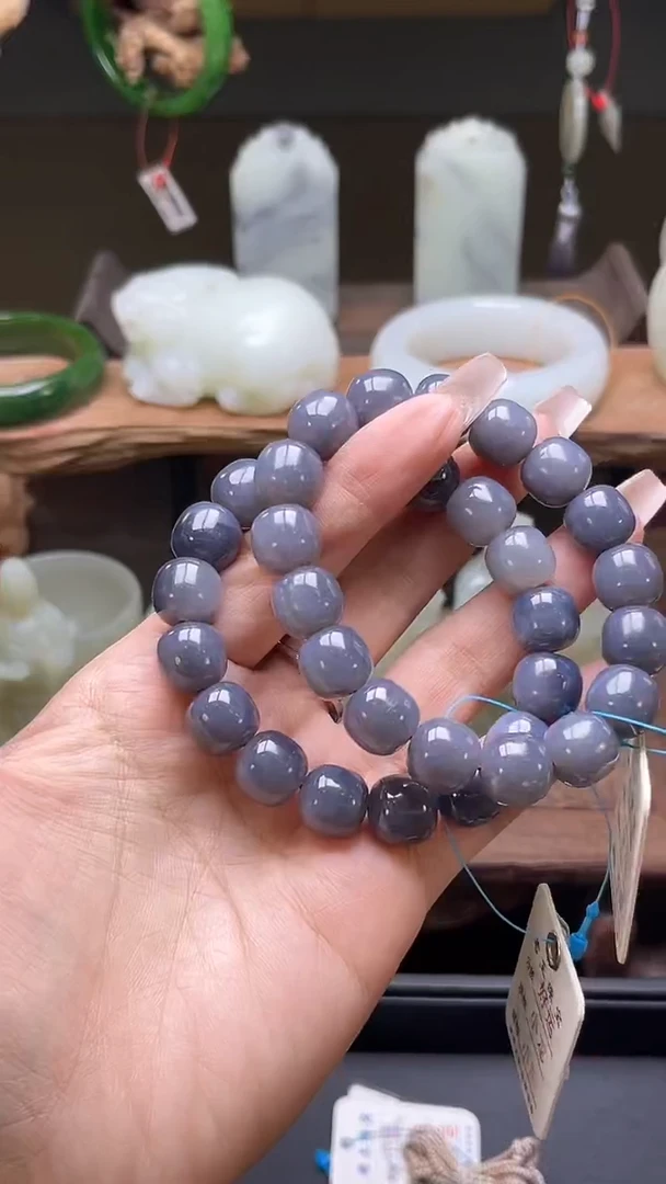 【闪购商品】和田玉手串未镶嵌青海烟紫卡12老型 多样性发一