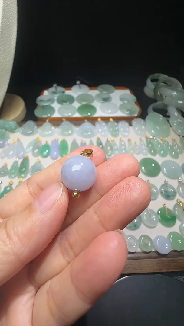 吊坠(不含链)银S925镶嵌翡翠紫色珠子尺寸15mm