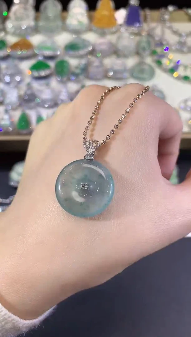 吊坠(不含链)18K金镶嵌翡翠29-扣子（不含链和扣