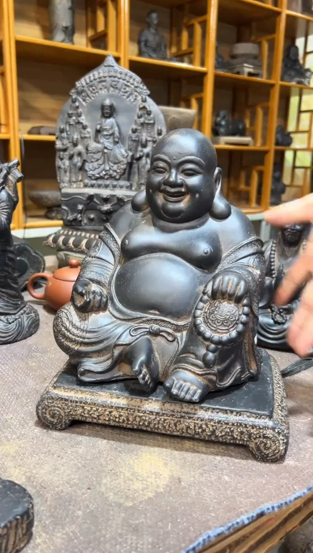 陶土大肚佛+小江枫底座