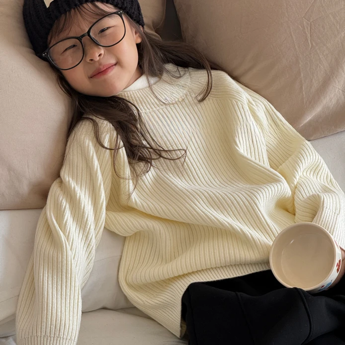 中大童潮童冬季新款儿童洋气时髦秋冬毛衣宽松圆领高领套头245006