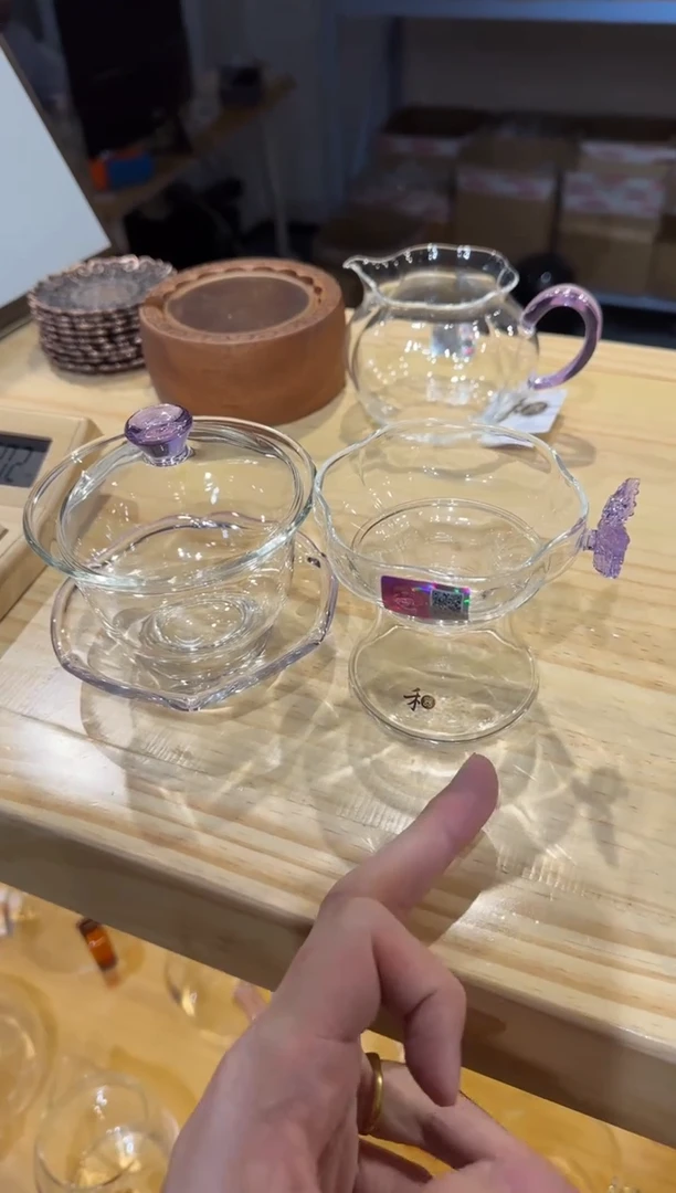 禾器-蝶梦茶漏-浅紫色+禅语盖碗-浅紫