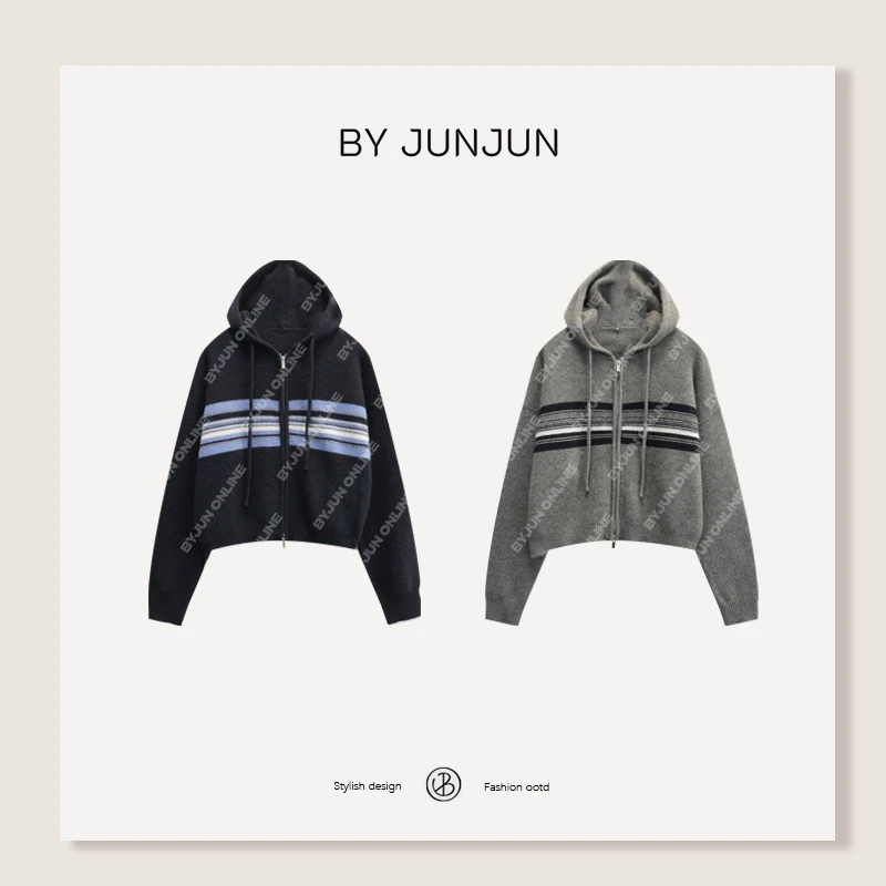 ByJunjun【提拉米苏】山羊绒羊毛混纺连帽开衫