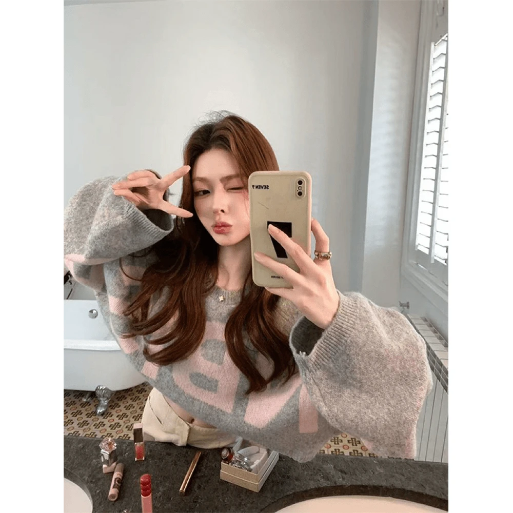 超短针织衫2025早秋新款韩版宽松显瘦圆领套头毛衣女百搭休闲上衣