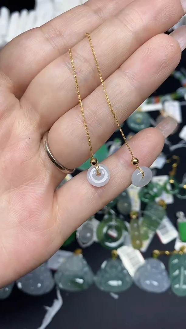 18K金镶嵌翡翠耳饰扣子18K金扣镶嵌@@CMT1282-1