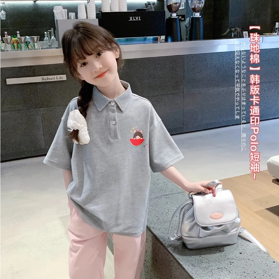 女童短袖T恤POLO衫2025夏装新款儿童中大童女孩夏季上衣 T24159