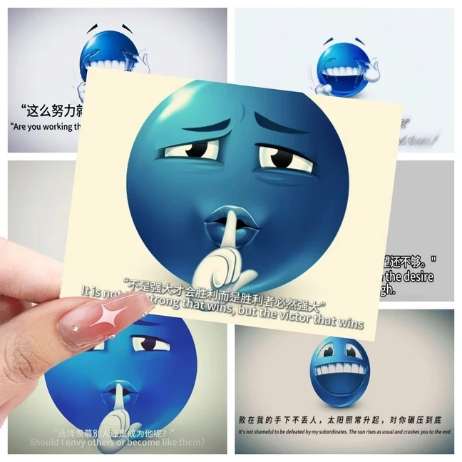 小蓝豆装饰diy贴画梗图蓝脸emoji贴纸Q版可爱抽象趣味表情包个性