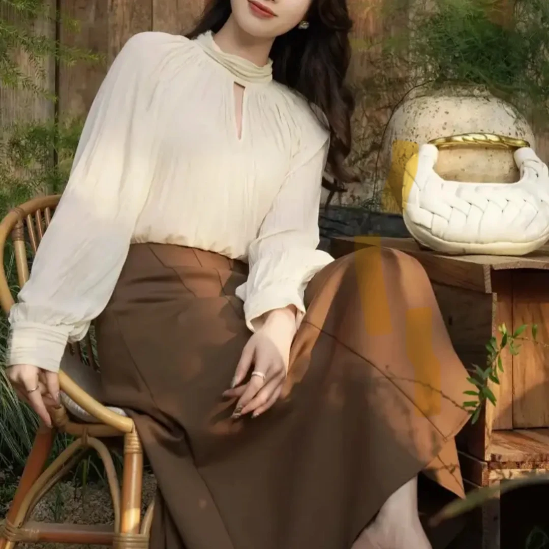 GIRDEAR/哥弟新品法式压褶设计感时尚碎花长袖衬衫女1301045