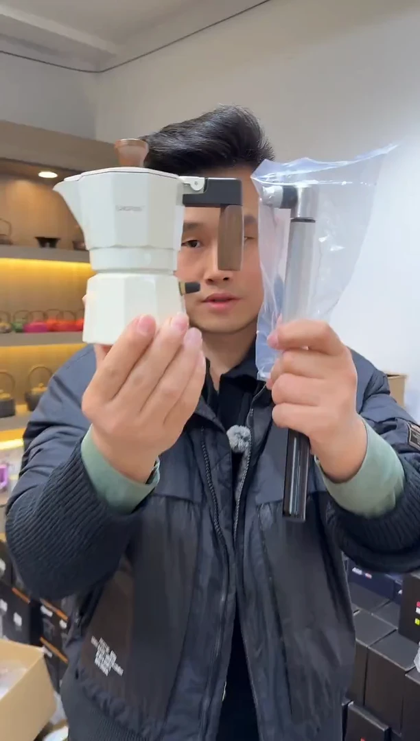 【奶油白】OP双阀2杯摩卡壶+银色气筒+气嘴改好发货+六代阀头