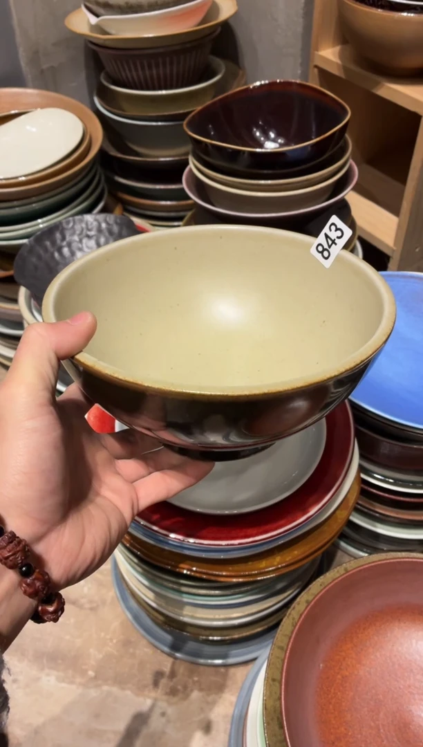 瓷片建*843微瑕外黑内棕幸福大碗1个