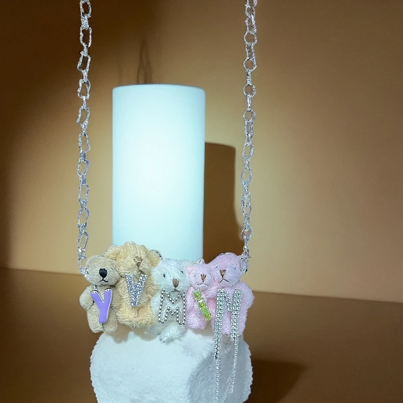 YVMIN/尤目 链子925银合成锆石 胶囊LOGO拼接小熊项链