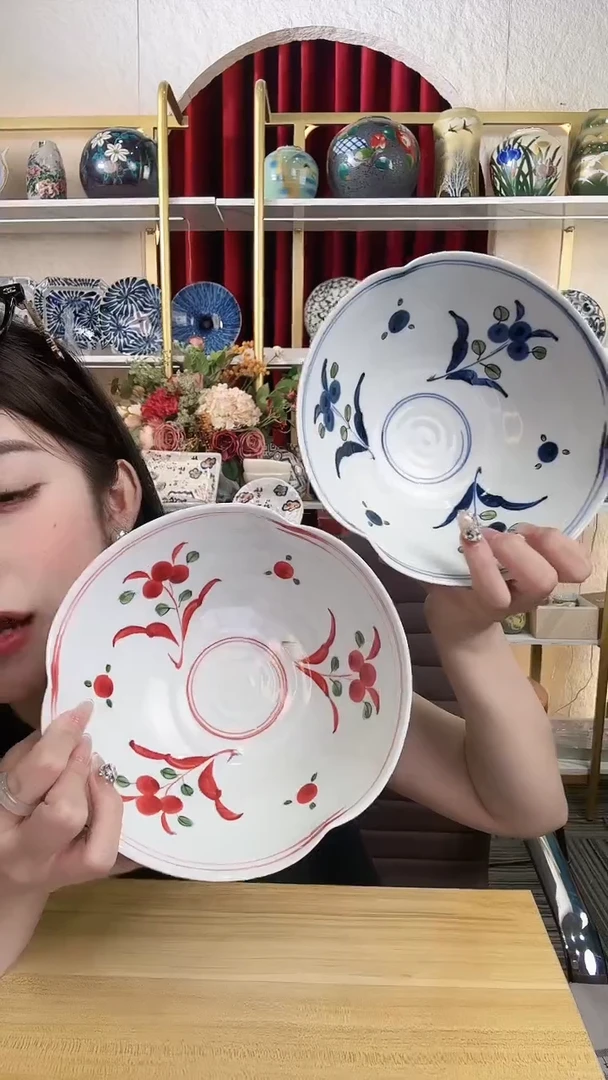 陶瓷【2件套】日本进口一诚陶苑手绘万历大面碗18.3cm