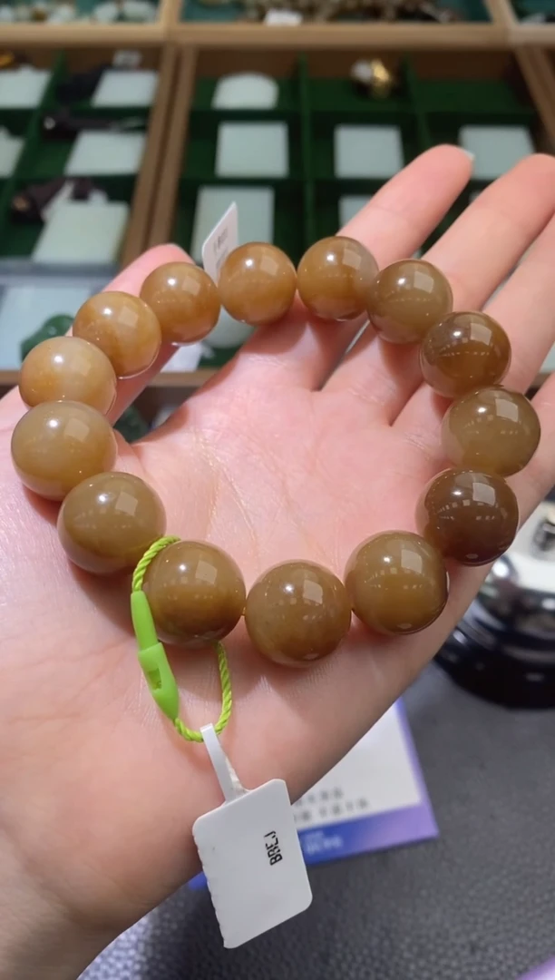 定制和田玉且末糖料圆珠手串16mm