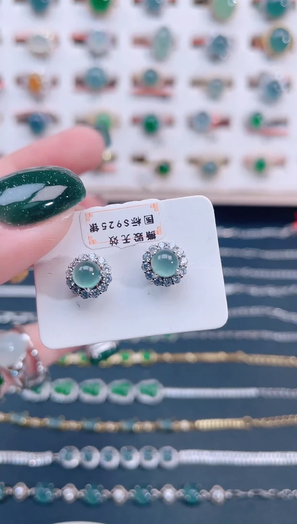 银S925镶嵌翡翠耳饰天然翡翠