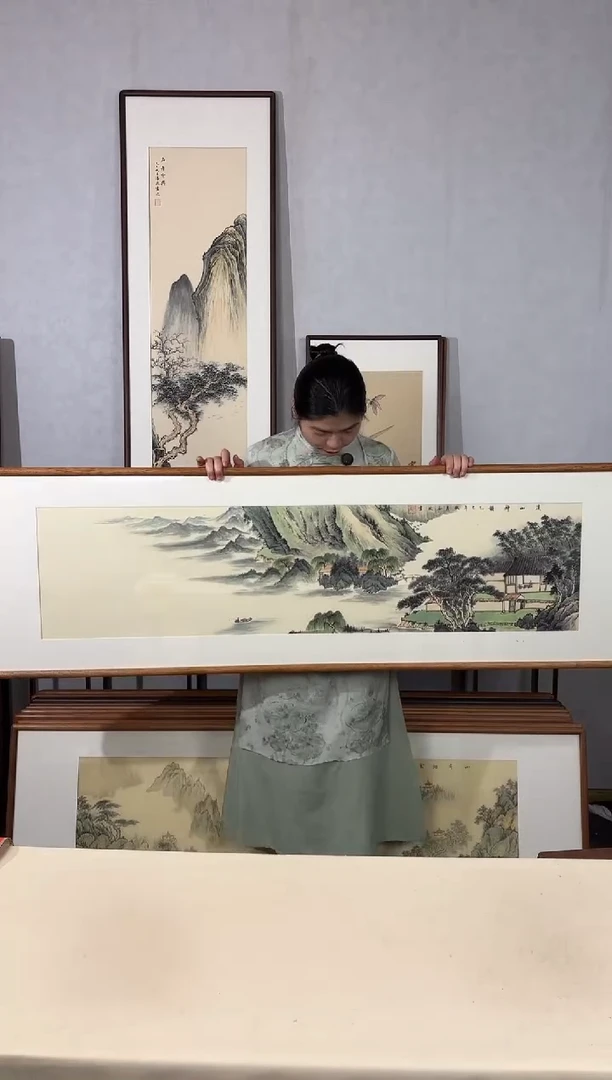 国画手绘*溪山神韵*52*172cm带框发货