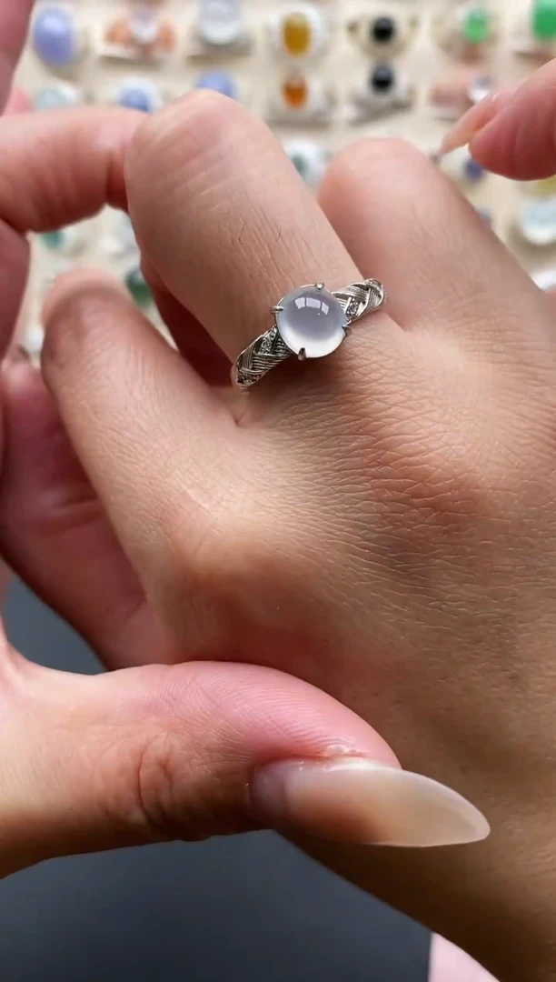 银S925镶嵌戒指翡翠缅甸天然翡翠A货2 1-5