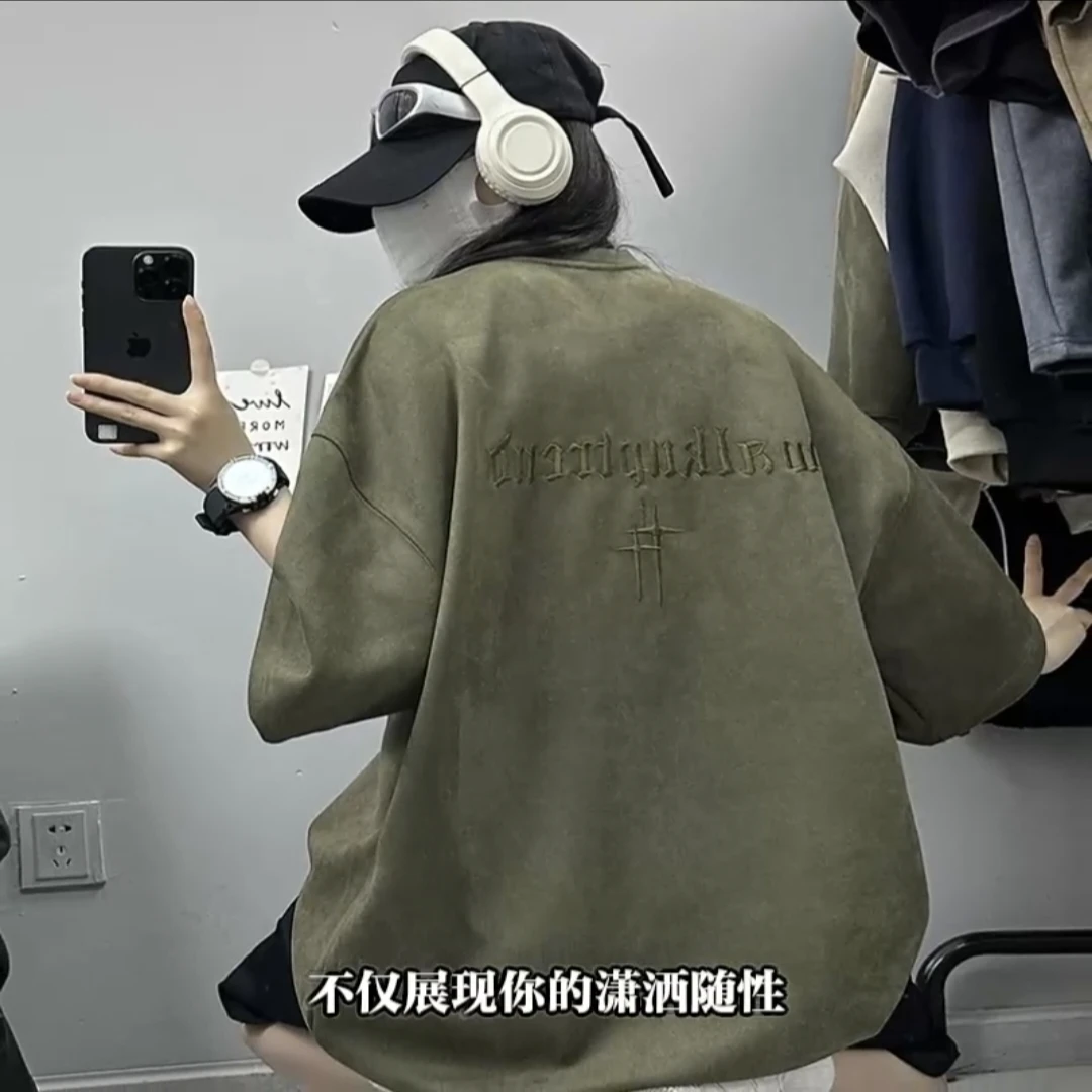 刺绣夏季短袖T恤男2024新款潮牌美式圆领体恤情侣宽松ins百搭半袖