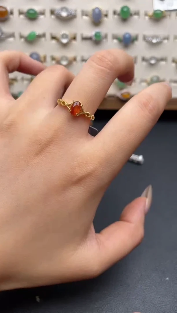 银S925镶嵌戒指翡翠一物一证一礼盒