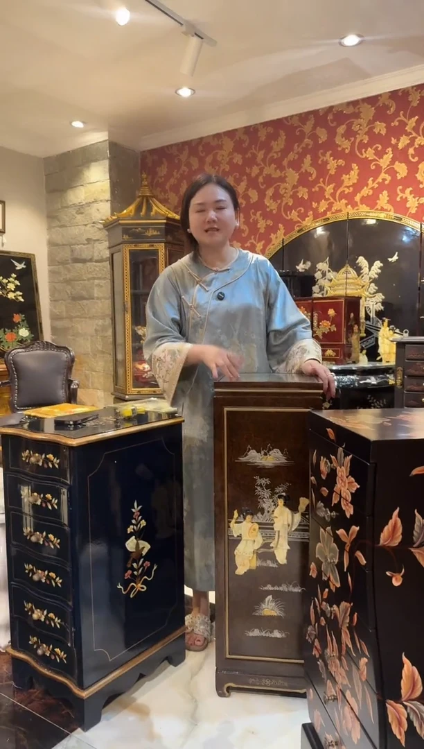 榉木咖色螺钿花架