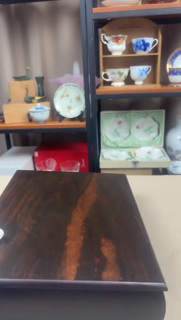 瓷片老*实木茶台茶盒