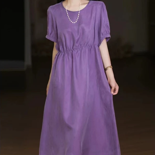 ONEOF轻奢纯色连衣裙铜氨丝宽松大码