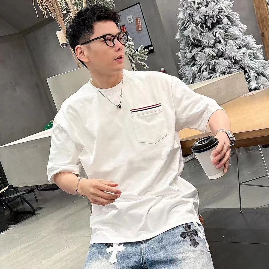 早春新款短袖T恤高奢定制男士半袖时尚休闲简约设计师圆领T恤1066