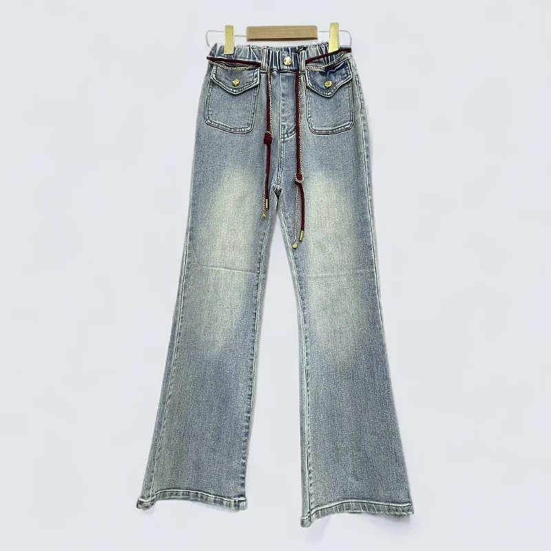 馨宸8518女童裤春韩版喇叭兜盖款牛仔裤时尚百搭