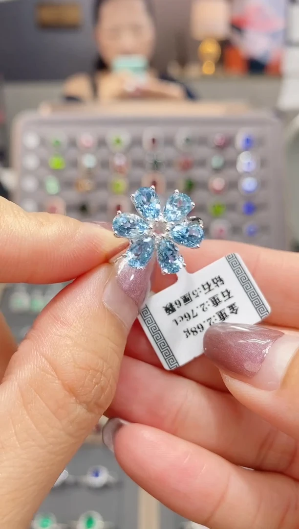 海蓝宝石戒圈18K金镶嵌2.76配钻
