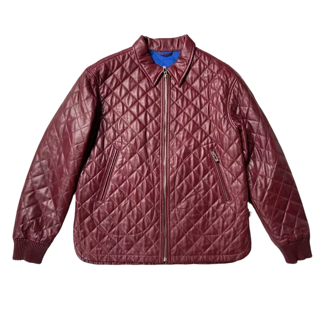 杂款时尚复古潮流经典菱格设计羊皮重工翻领休闲外套（直播间过款）