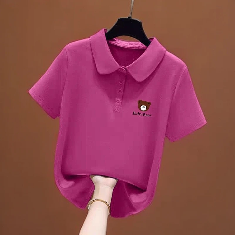 居幻高端女士休闲复古polo衫洋气气质上衣百搭印花文艺翻领T恤衫