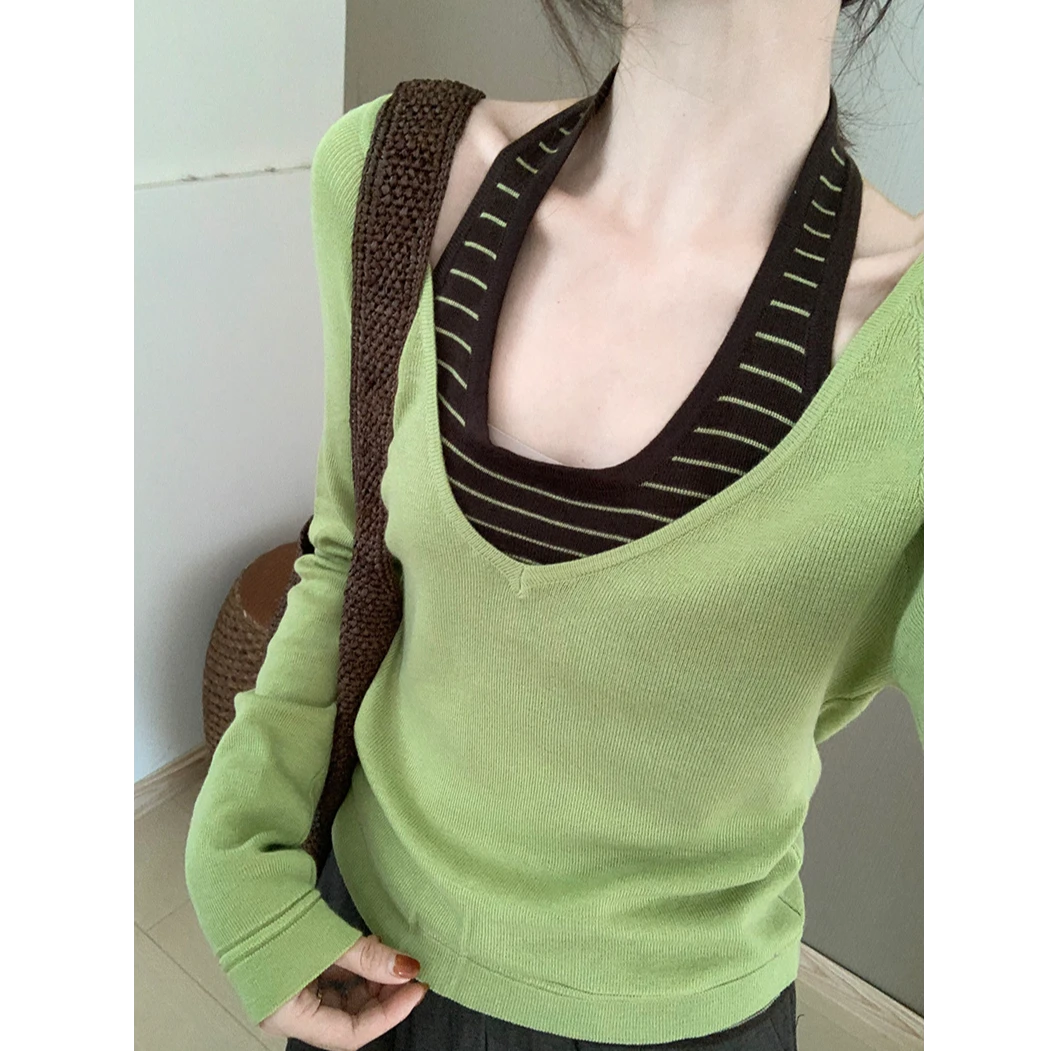 设计感挂脖背心针织两件套女早秋季新款韩版显瘦修身百搭上衣套装