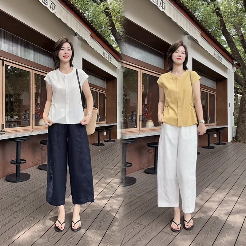 韩版百搭ins设计感飞飞袖收腰衬衫上衣女夏季新款通勤减龄一整套