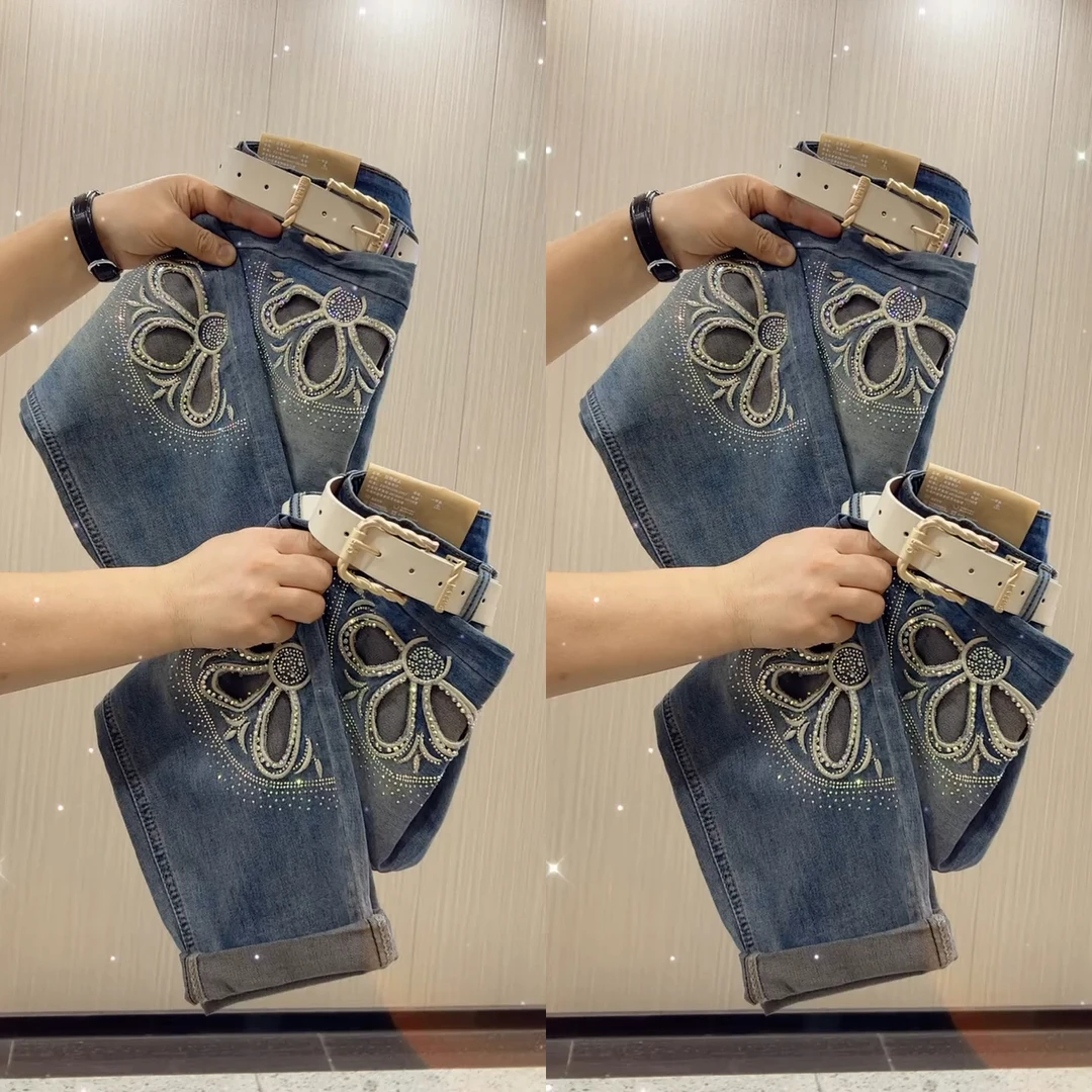 Aimeerosa/艾洛莎2025新款牛仔裤女早秋大码设计感高级显瘦直筒裤