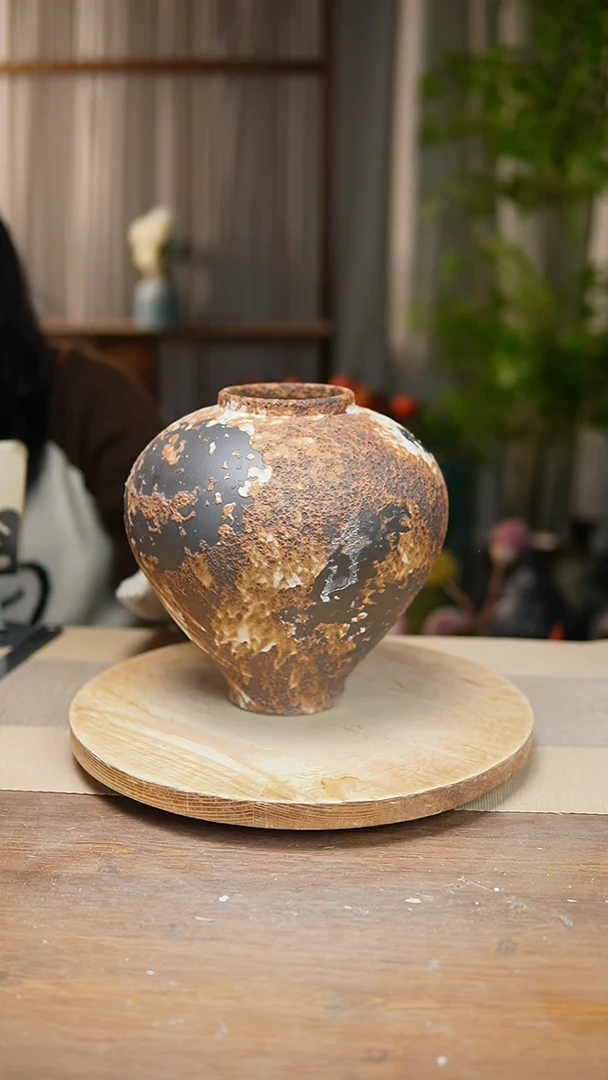 【闪购商品】陶瓷 花器诧寂棕月亮罐