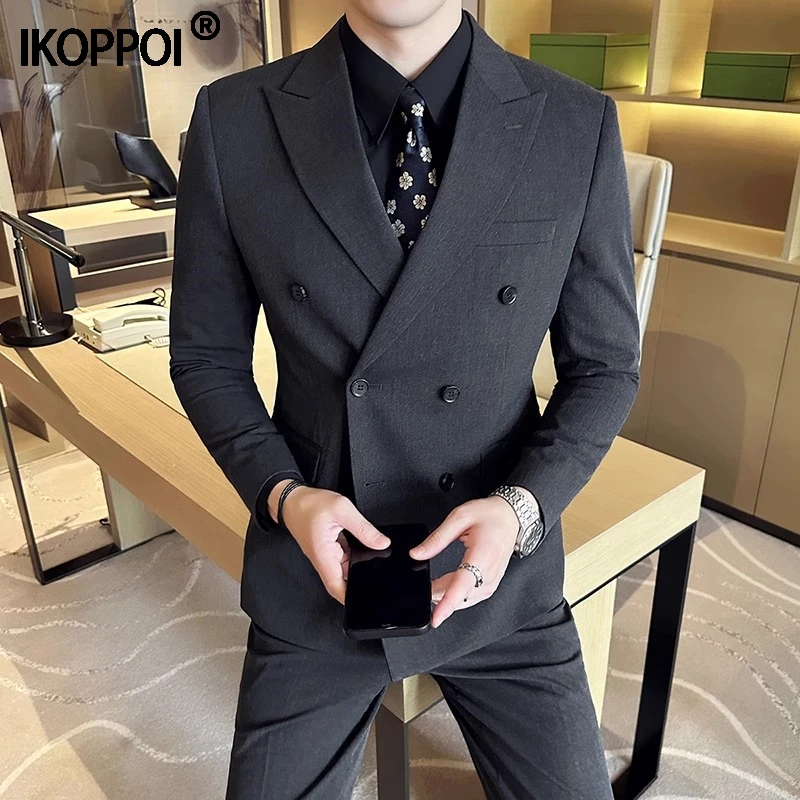 轻熟休闲西服套装双排扣2025新款秋季高级感通勤简约西装礼服男