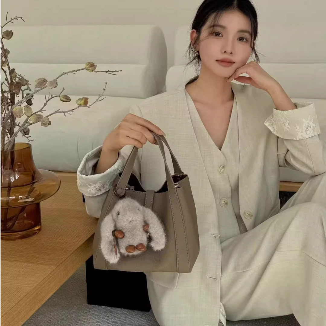 休闲时尚菜篮子手提包2025新款荔枝纹软皮百搭小众子母单肩斜挎包