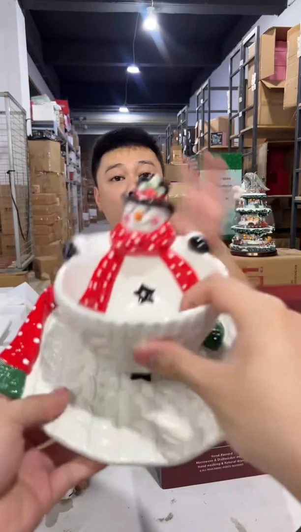 瓷片原盒雪人盘 加雪人碗