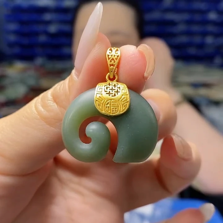 和田玉银S925镶嵌吊坠(不含链)