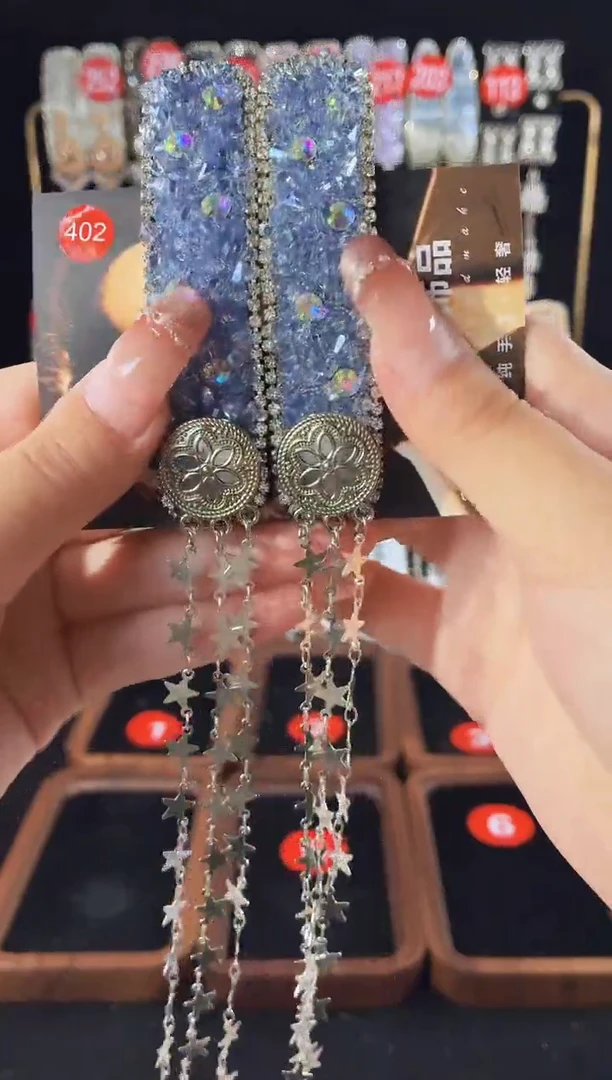 仿珍珠铁合金402原创长流苏星星发夹1对