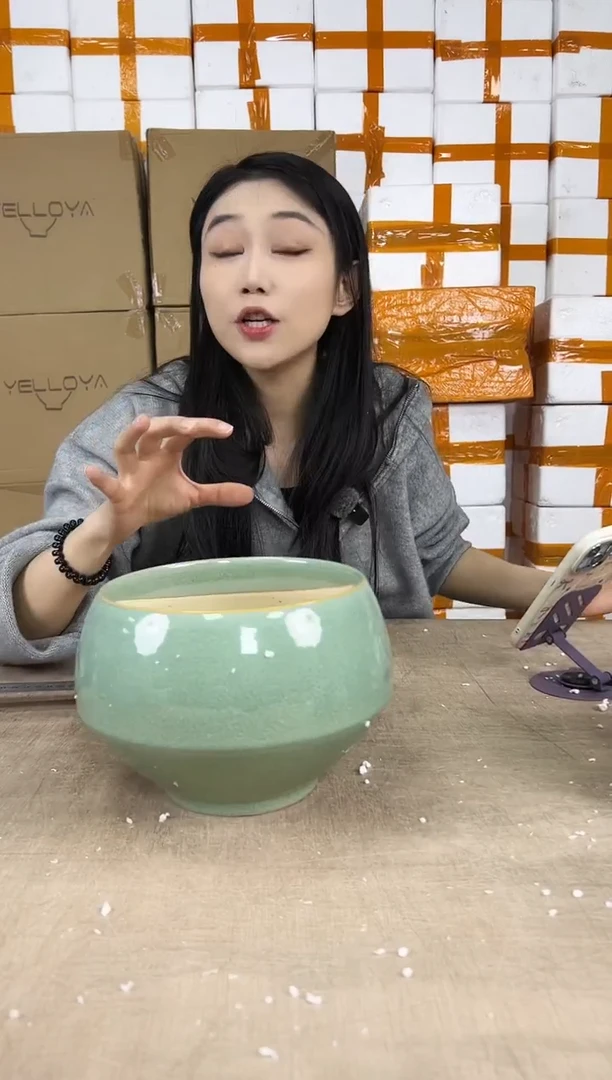 圆球绿花釉小号19x15