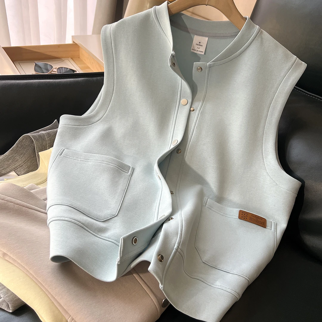 马甲女春秋季新款休闲圆领马夹卫衣开衫外穿坎肩无袖背心宽松外套