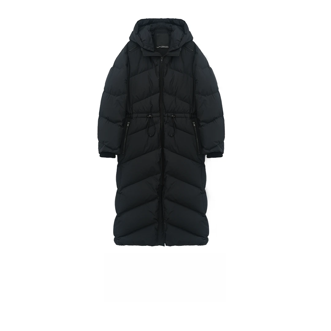 穹宇守护者 绗缝羽绒服长款过膝可拆卸帽领厚实鹅绒外套 256137