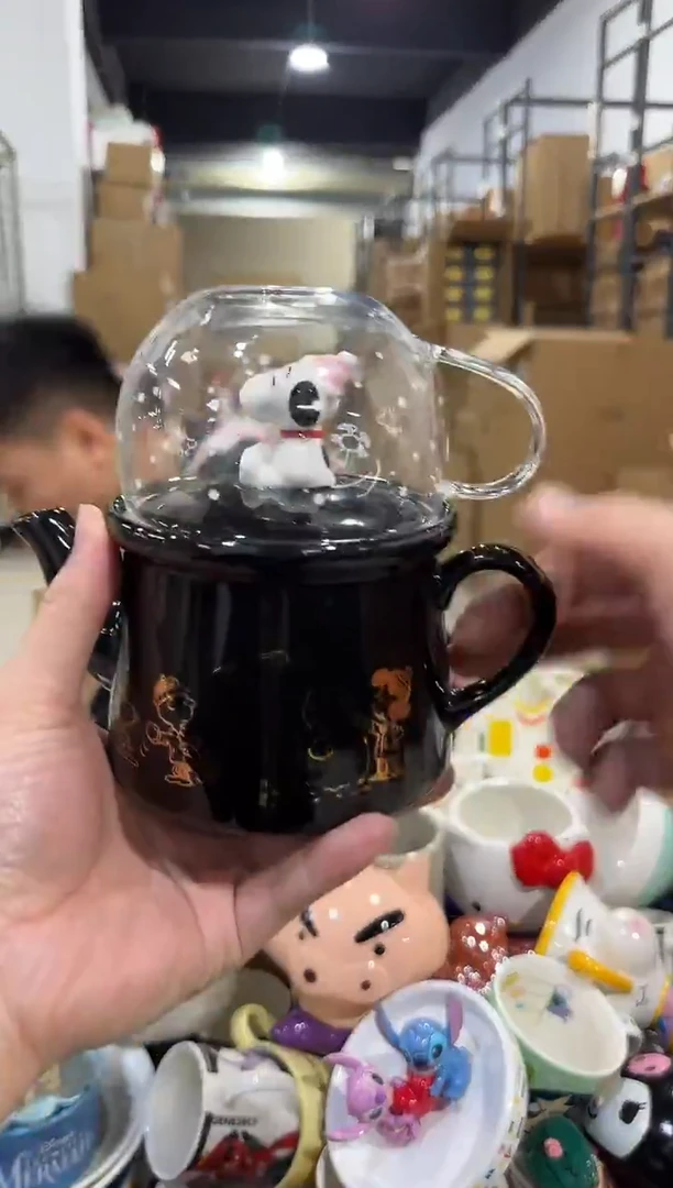 瓷片原盒史努比黑色茶壶