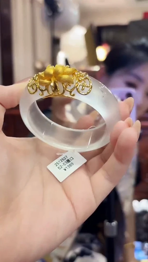 银S925镀金镶嵌手镯石英质玉12527
