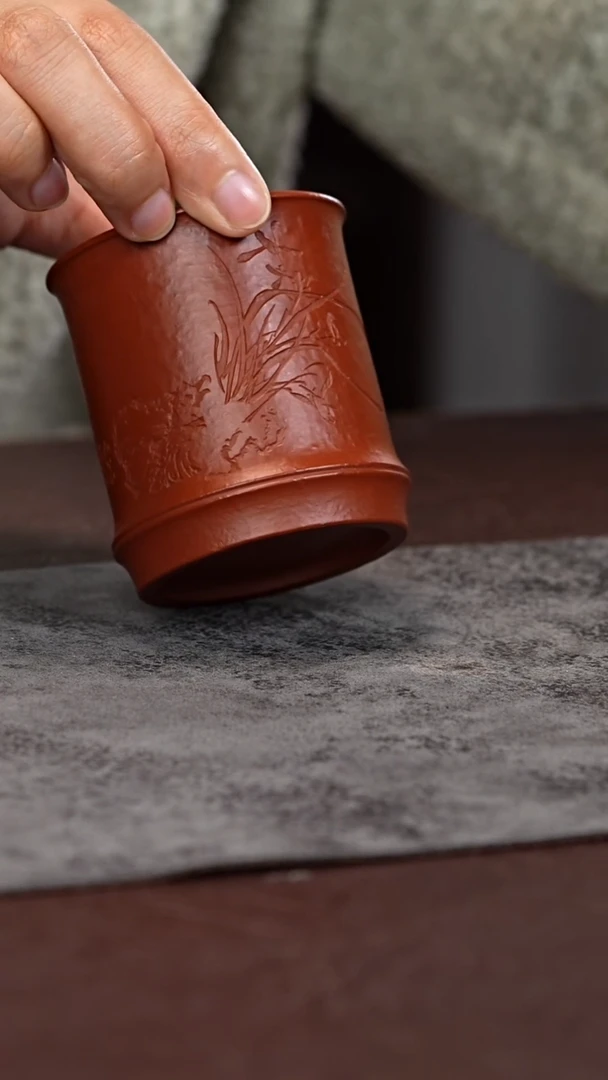 茶杯紫泥朱泥刻绘竹段杯