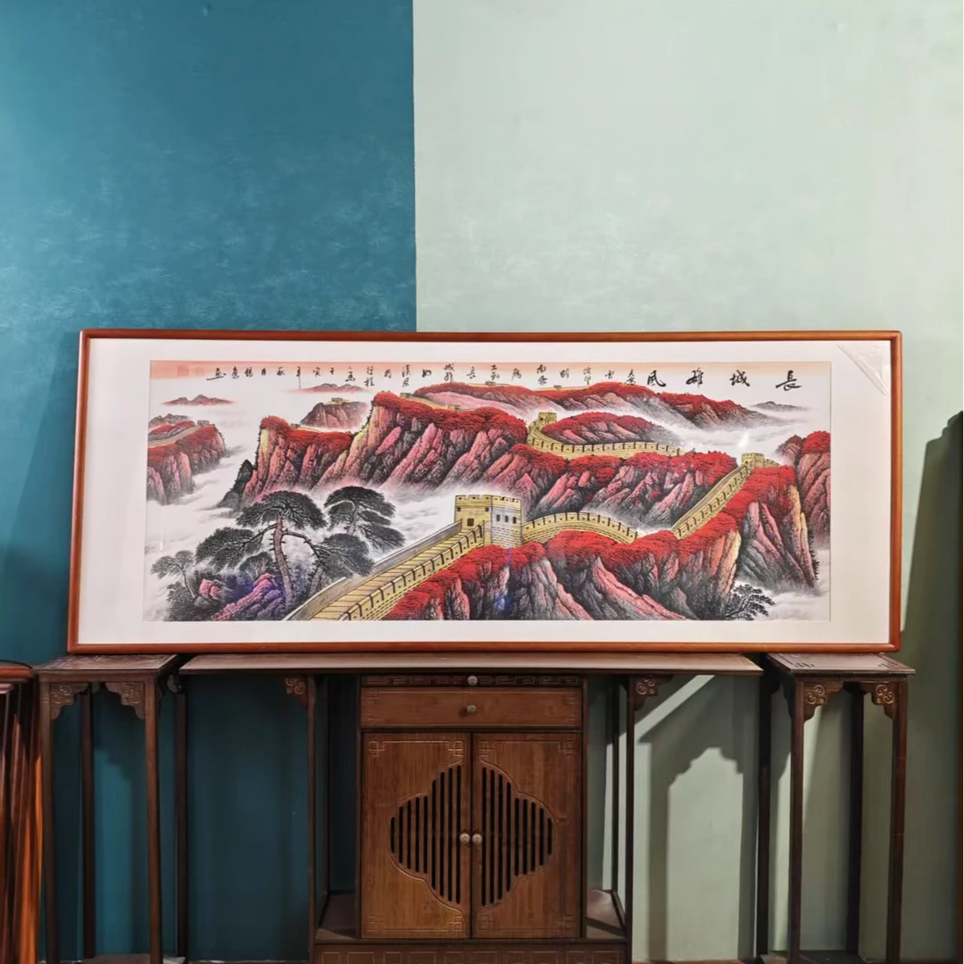 尺寸214*84cm-长城客厅挂画-实木榫卯外框