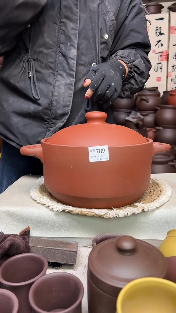 宜兴紫砂微瑕5升镂空把手朱泥789